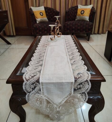 Embroidered Lace Short Satin Floral Table Runner