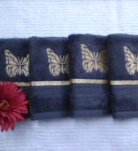 Navy Blue Towels with Gold Butterfly