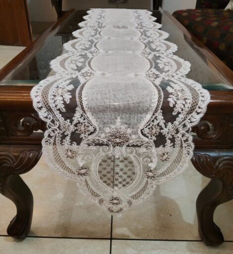 _Short Satin Floral Table Runner Table