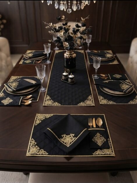 Royal black $ collection gold dinningTable Mats (Set of 6)