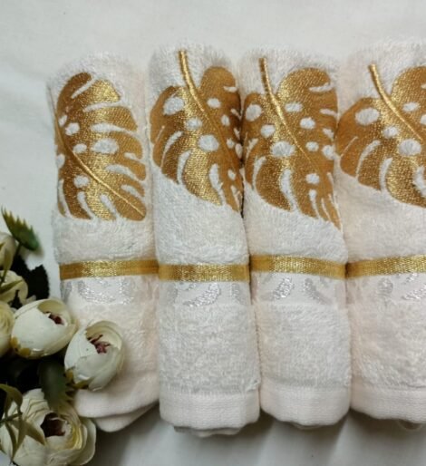 Golden Monstera Luxury Face Towels (Set of 4)