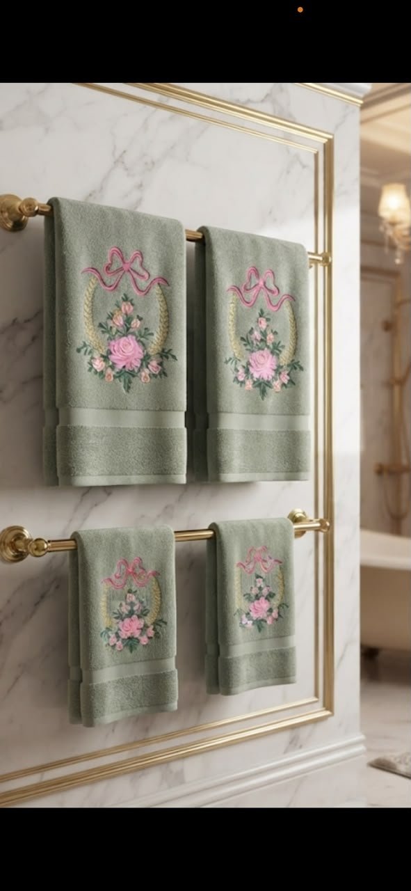 Luxury Embroidered Cotton Bath Towel Set (4 Pcs)